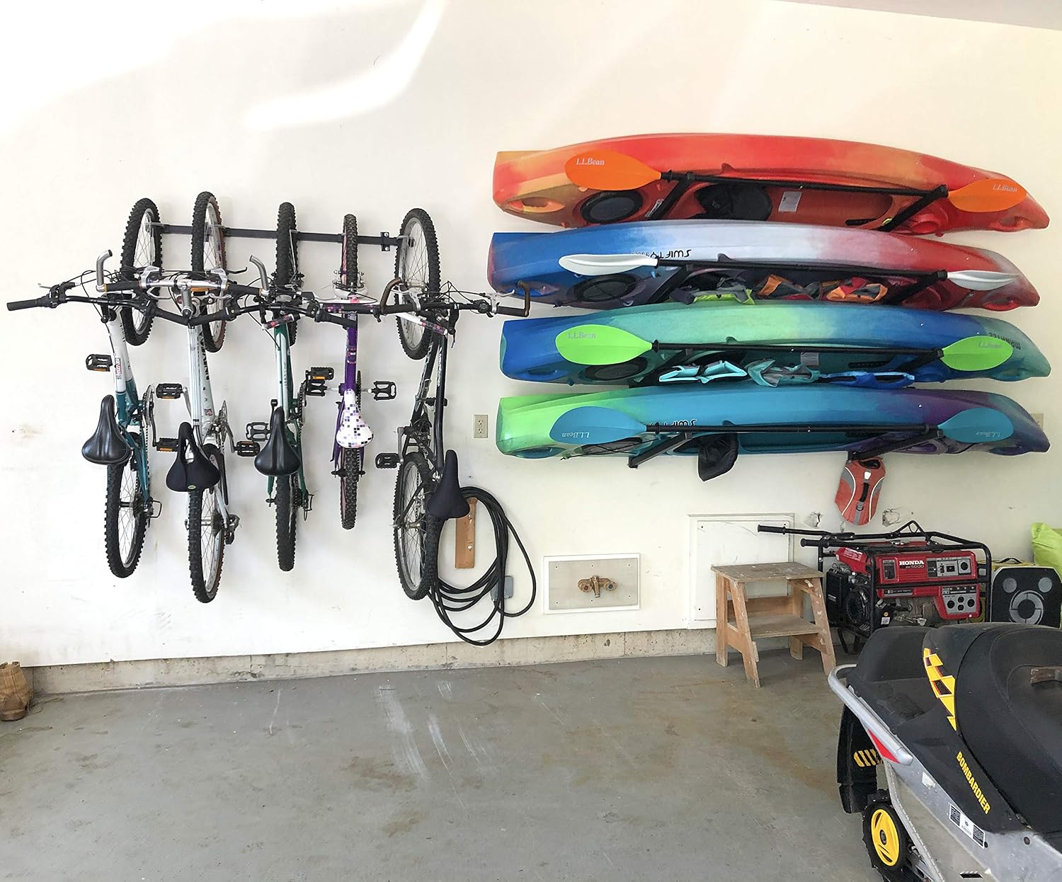StoreYourBoard G-Kayak Wall Rack – Heavy-Duty Indoor Kayak Rack for 4 Boats, Adjustable Storage Wall Mount Hanger, Space-Saving Indoor Storage for Kayak Wall Mount - Holds 400 lbs - Silver