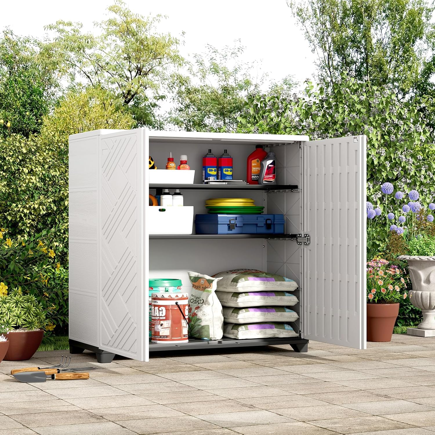 ZZM Indoor/Outdoor Storage Cabinet Waterproof, 34'x15'x34' Plastic Outdoor Storage Box for Garden Balcony Bathroom, All Weather Outdoor Storage Clearance, DIY Usage, with No Shelf (White)