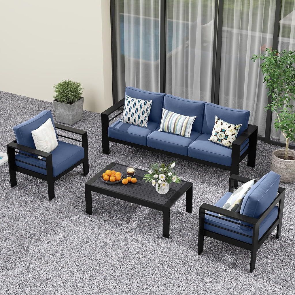 Solaste Aluminum Patio Furniture Set for All Weather, Oversized Metal Outdoor Furniture Set with 27.5' Deep Seating and 3.2' WIde Armrest, Outdoor Patio Conversation Sets with 10'' Back Suport Cushion