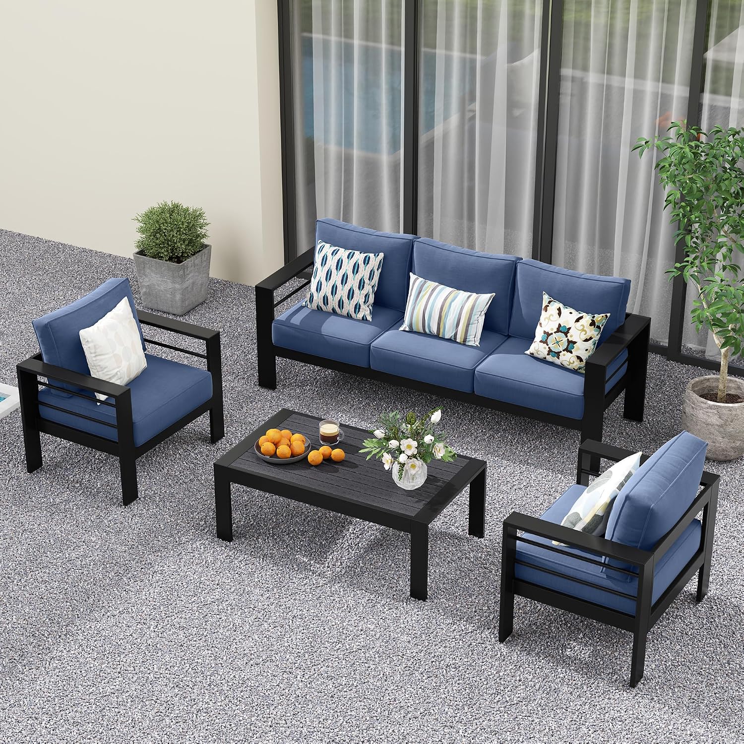 Solaste Aluminum Patio Furniture Set for All Weather, Oversized Metal Outdoor Furniture Set with 27.5' Deep Seating and 3.2' WIde Armrest, Outdoor Patio Conversation Sets with 10'' Back Suport Cushion
