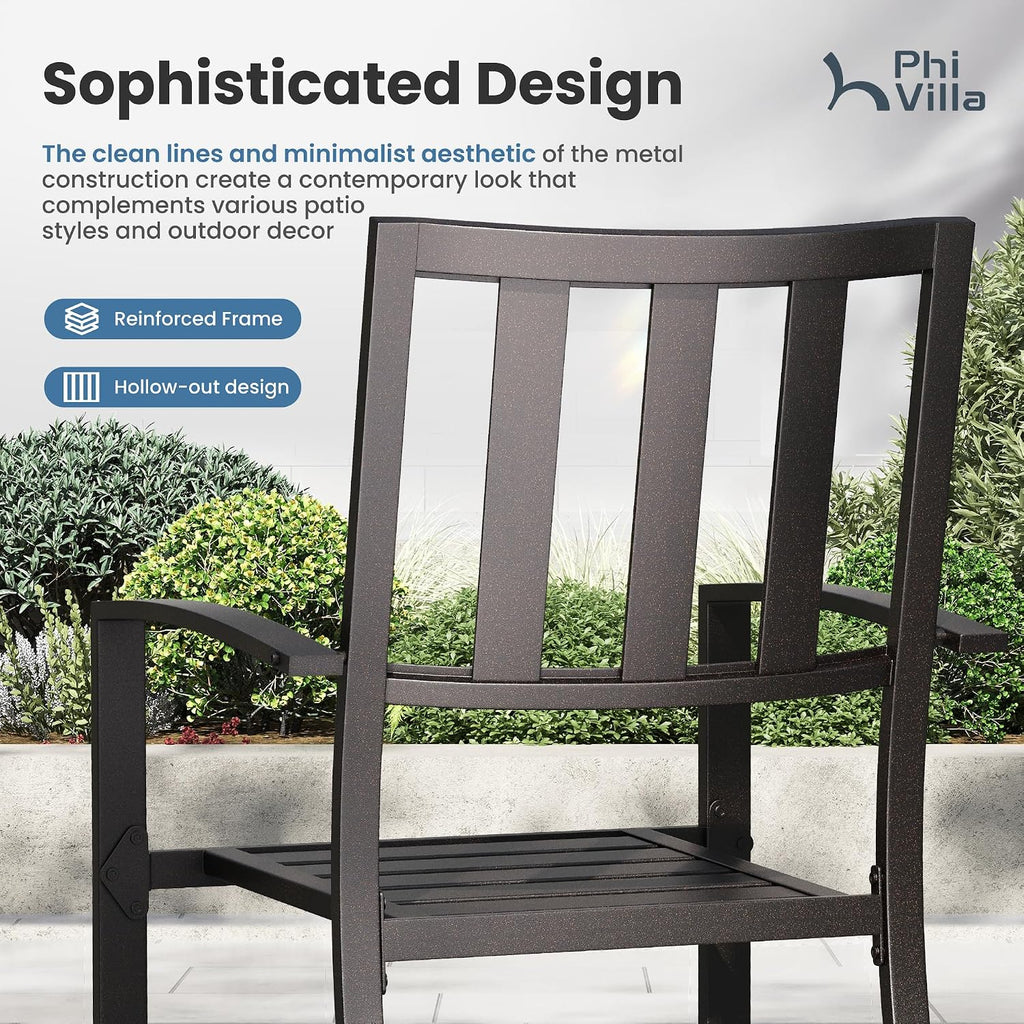 PHI VILLA 9 Pieces Outdoor Dining Set for 8, 83' Rectangular Metal Table with Umbrella Hole & Stackable Black Wrought Iron Chairs, Large Outside Furniture for Patio, Deck, Yard, Porch