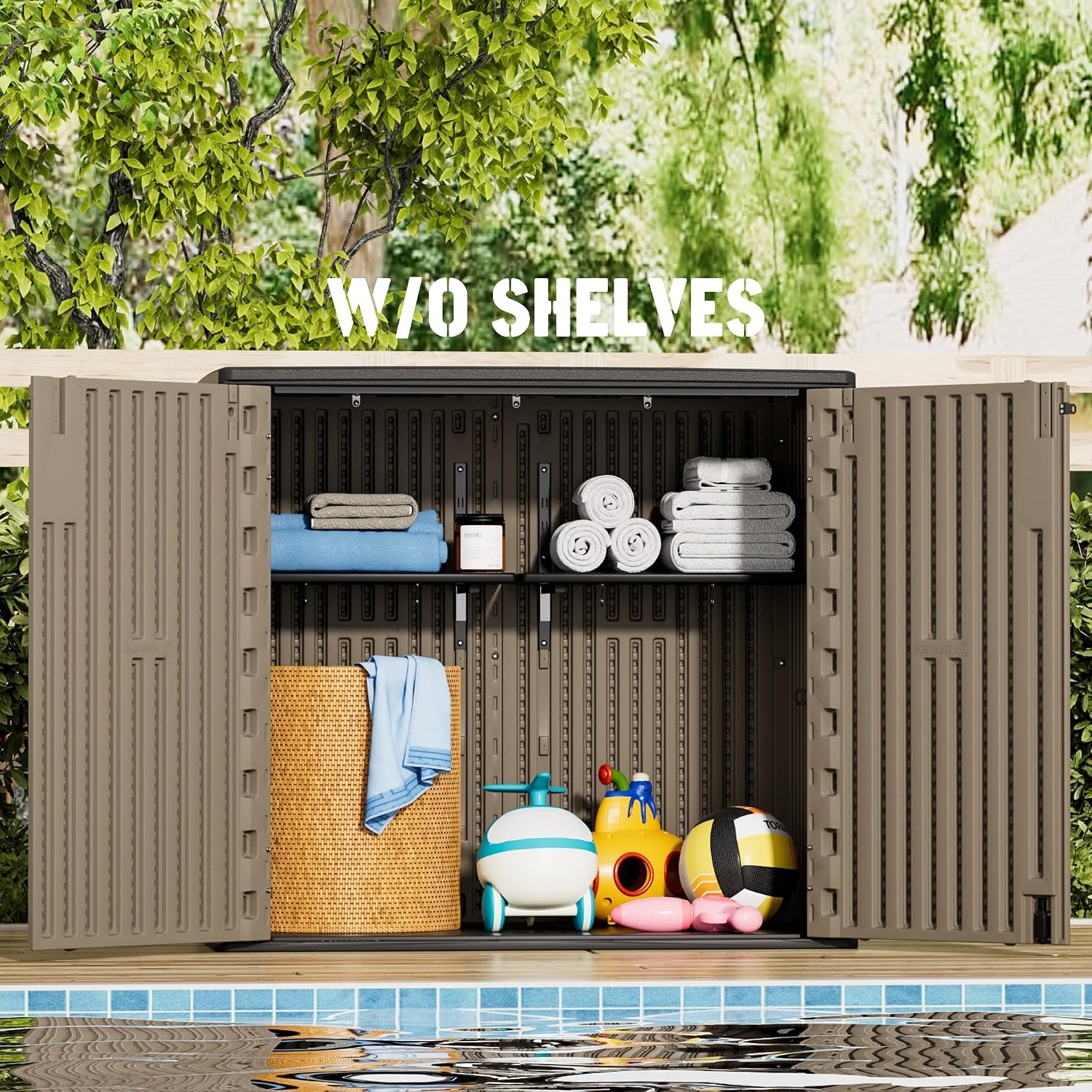Mrosaa Large Outdoor Storage Box,Resin Shed,Waterproof/Lockable,Outdoor Storage Cabinet for Balcony,Garage,Backyard (37Cu.ft-Light Brown)