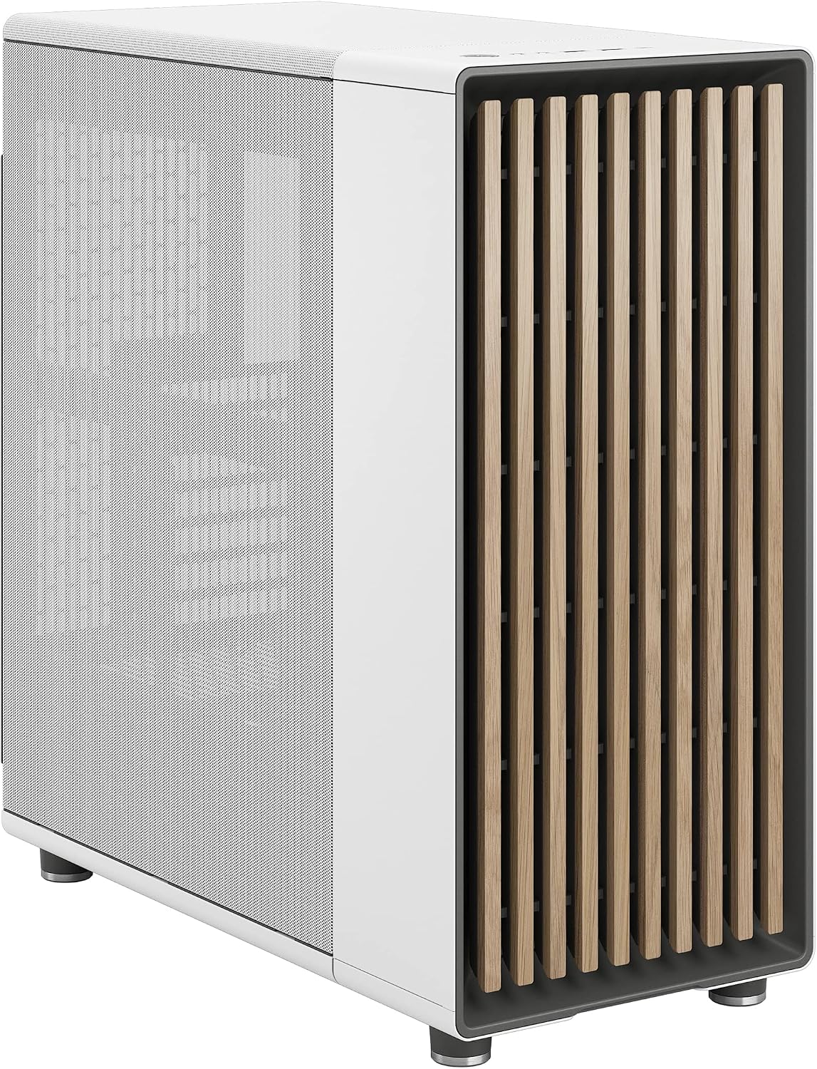 Fractal Design North Chalk White - Genuine Oak Wood Front - Mesh Side Panels - Two 140mm Aspect PWM Fans Included - Type C USB - ATX Airflow Mid Tower PC Gaming Case