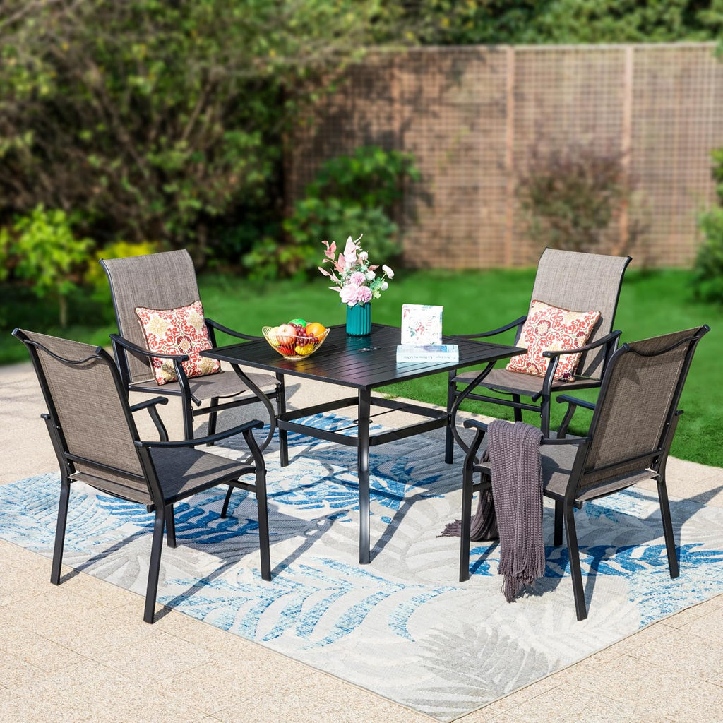 Sophia & William 5-Piece Outdoor Dining Set, 4 Comfortable Textilene Chairs and 37' Powder-Coated Outdoor Square Table, Durable All-Weather Patio Furniture for Lawn, Park, and Courtyard