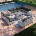 13-Piece Outdoor Patio Furniture Set with 55,000 BTU Fire Pit Table, PE Wicker Rattan Sectional Sofa Patio Conversation Set with Coffee Table, Dark Grey