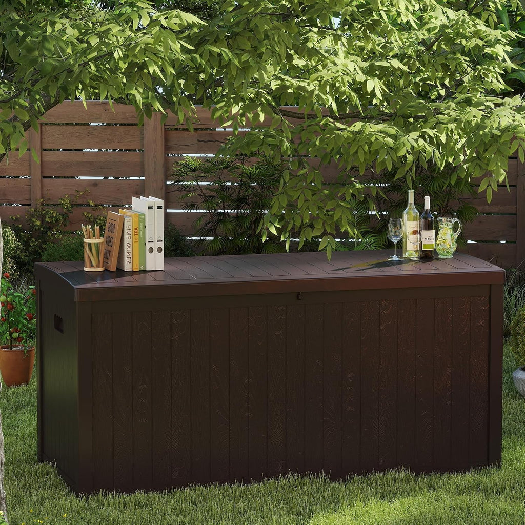 ZYJOYY Outdoor Storage Box, 120 Gallon Waterproof Deck Box with Lid Indoor and Outdoor Use, Resin Storage Bin for Package Delivery, Patio Cushions, Gardening Tools, Lockable, UV Resistant