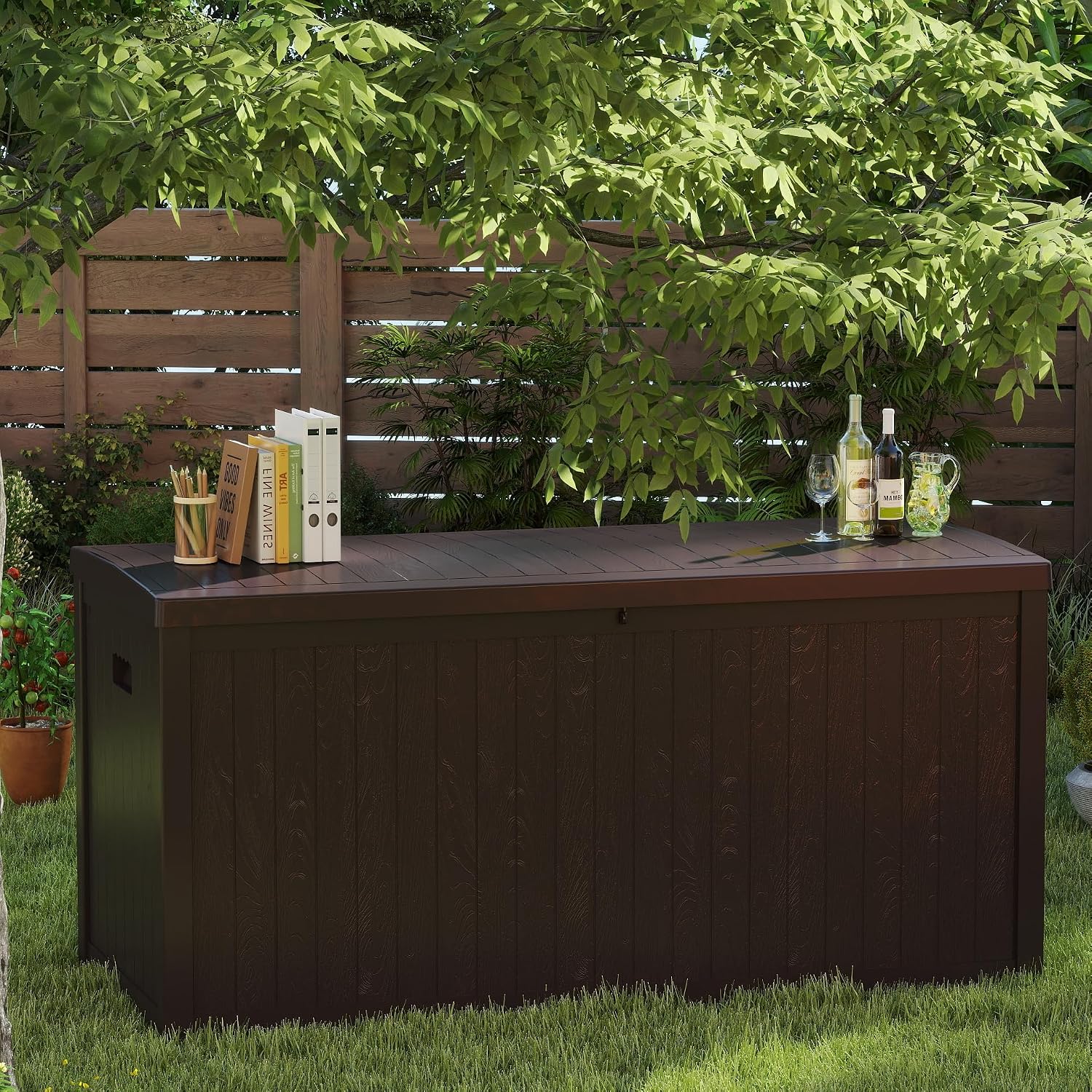ZYJOYY Outdoor Storage Box, 120 Gallon Waterproof Deck Box with Lid Indoor and Outdoor Use, Resin Storage Bin for Package Delivery, Patio Cushions, Gardening Tools, Lockable, UV Resistant