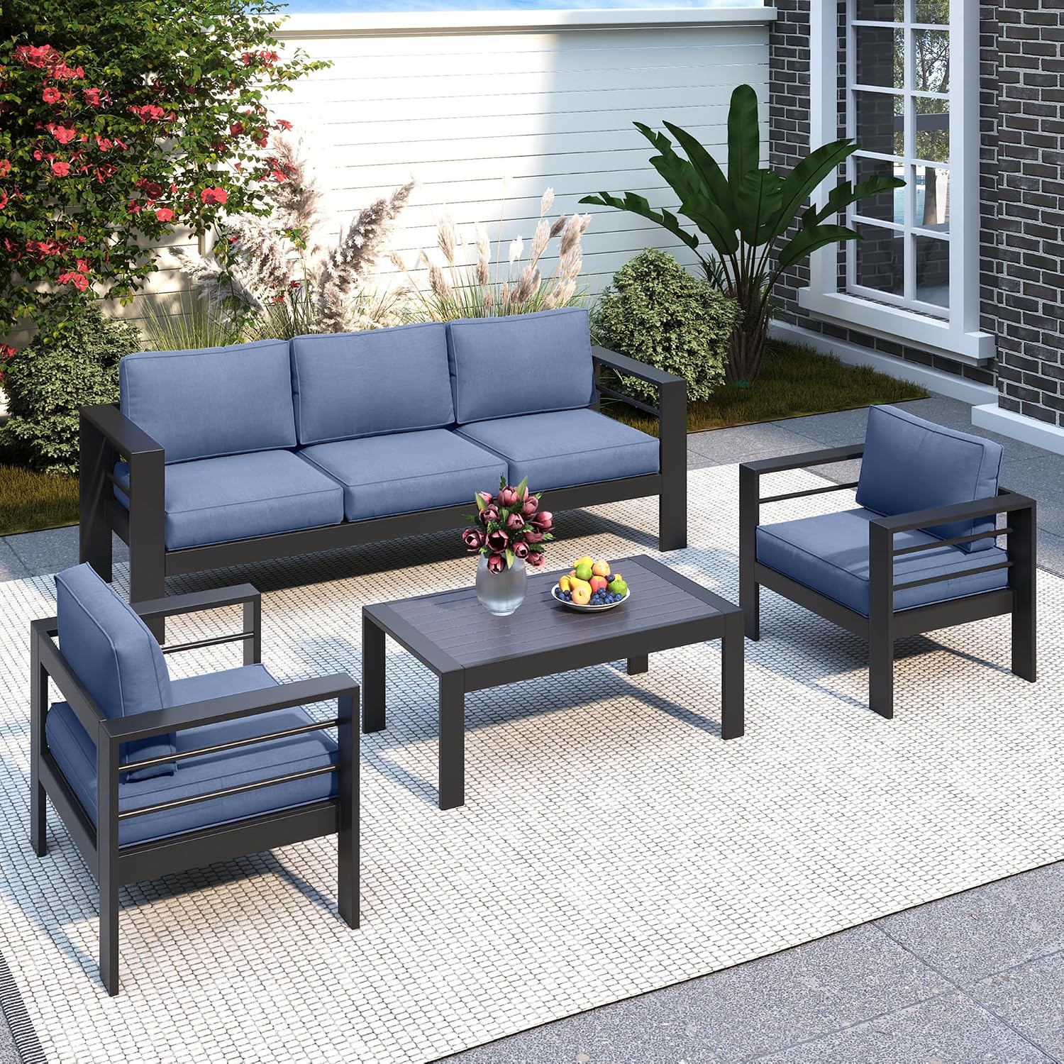 Solaste Aluminum Patio Furniture Set for All Weather, Oversized Metal Outdoor Furniture Set with 27.5' Deep Seating and 3.2' WIde Armrest, Outdoor Patio Conversation Sets with 10'' Back Suport Cushion