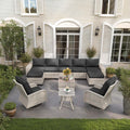 11 PCS Outdoor Patio Furniture Set with Wicker Swivel Rocker Chairs Sectional Sofa Set, Patio Conversation Set with Ottomans & Coffee Table for Garden, Backyard, Poolside, Dark Grey