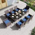 10 Pieces Outdoor Patio Dining Set,Patio Table and Chairs Rattan Outdoor Patio Furniture Set with Umbrella Hole,Dining Table Set for 8 with Chairs for Backyard,Garden and Kitchen,Navy Blue