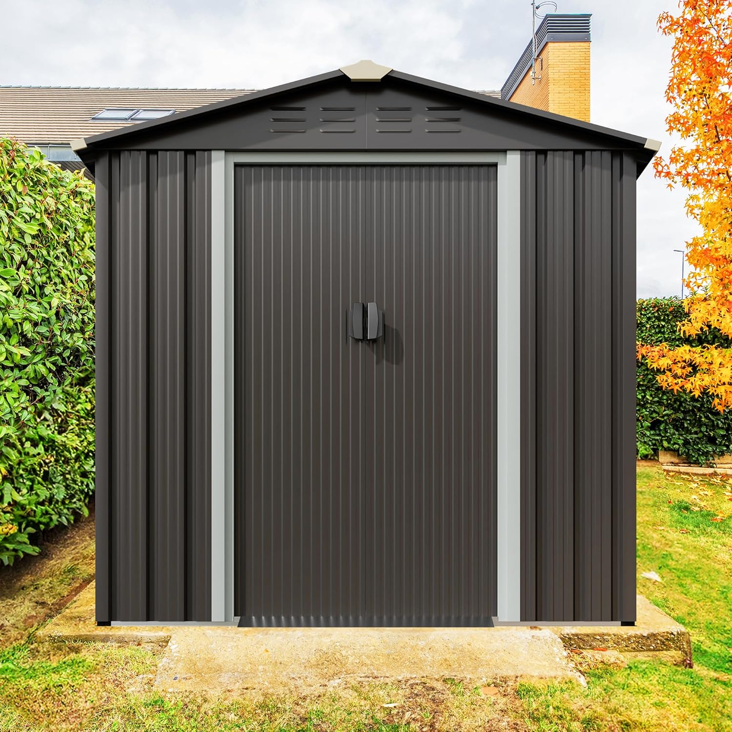 JYQAQA 6x4 FT Outdoor Garden Storage Shed,Waterproof Metal Garden Sheds with Lockable Double Door,Weather Resistant Steel Tool Storage Shed for Patio,Lawn Gray