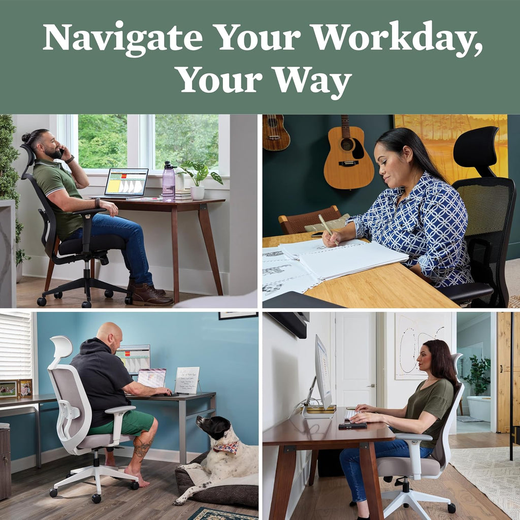 HON Altern Ergonomic Office Chair with Headrest, Mid‑Back Mesh Desk Chair, Adjustable Arms, Seat Slide, Synchro‑Tilt, Rolling Computer Seat for Home Office, White Frame, Fog