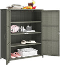 Outsunny Wicker Outdoor Storage Cabinet with Shelves, 4-Shelf Outdoor Pool Towel Cabinet with Two Doors, Rattan Patio Storage Shelves for Garden, Backyard, Porch, Dark Gray