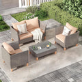 Soohow 5-Piece Patio Furniture Set, Thickened Rattan Sectional Outdoor Sofa with Glass Top Table, Reclined Backrest and Khaki Cushions