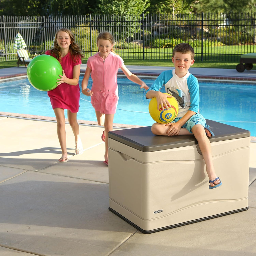 LIFETIME 60103 Deck Storage Box, 80 Gallon, Desert Sand/Brown