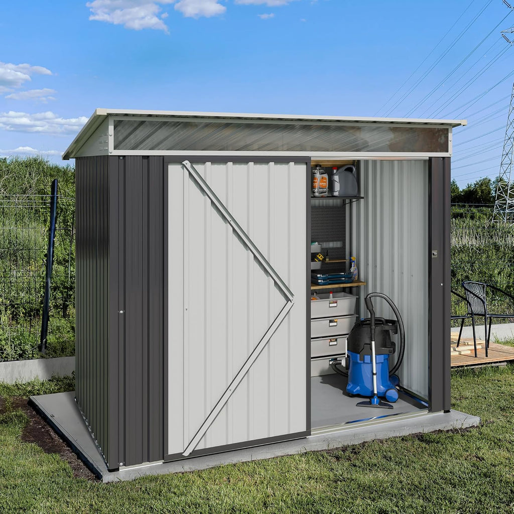 JY QAQA 6x4 FT Metal Outdoor Garden Storage Shed, Waterproof Metal Garden Sheds with Window and Lockable Door, Weather Resistant Steel Tool Storage House Shed for Patio,Lawn