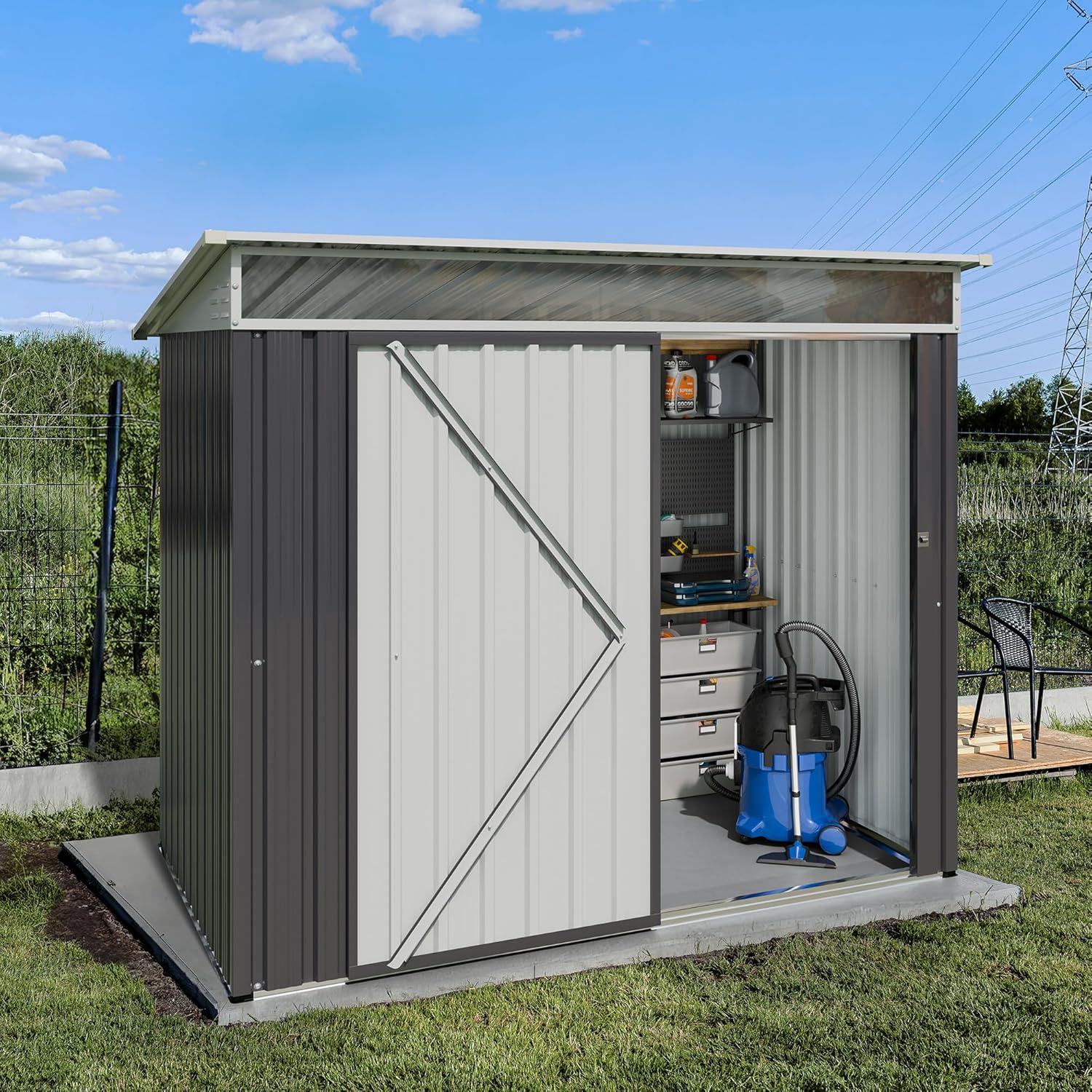 JY QAQA 6x4 FT Metal Outdoor Garden Storage Shed, Waterproof Metal Garden Sheds with Window and Lockable Door, Weather Resistant Steel Tool Storage House Shed for Patio,Lawn