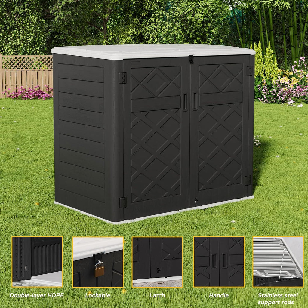 Mrosaa Resin Outdoor Storage Shed, 38 cu.ft Outdoor Storage Box Waterproof for Garden Tools, Patio Furniture, Trash Cans, Garage Storage, Lockable (Black)