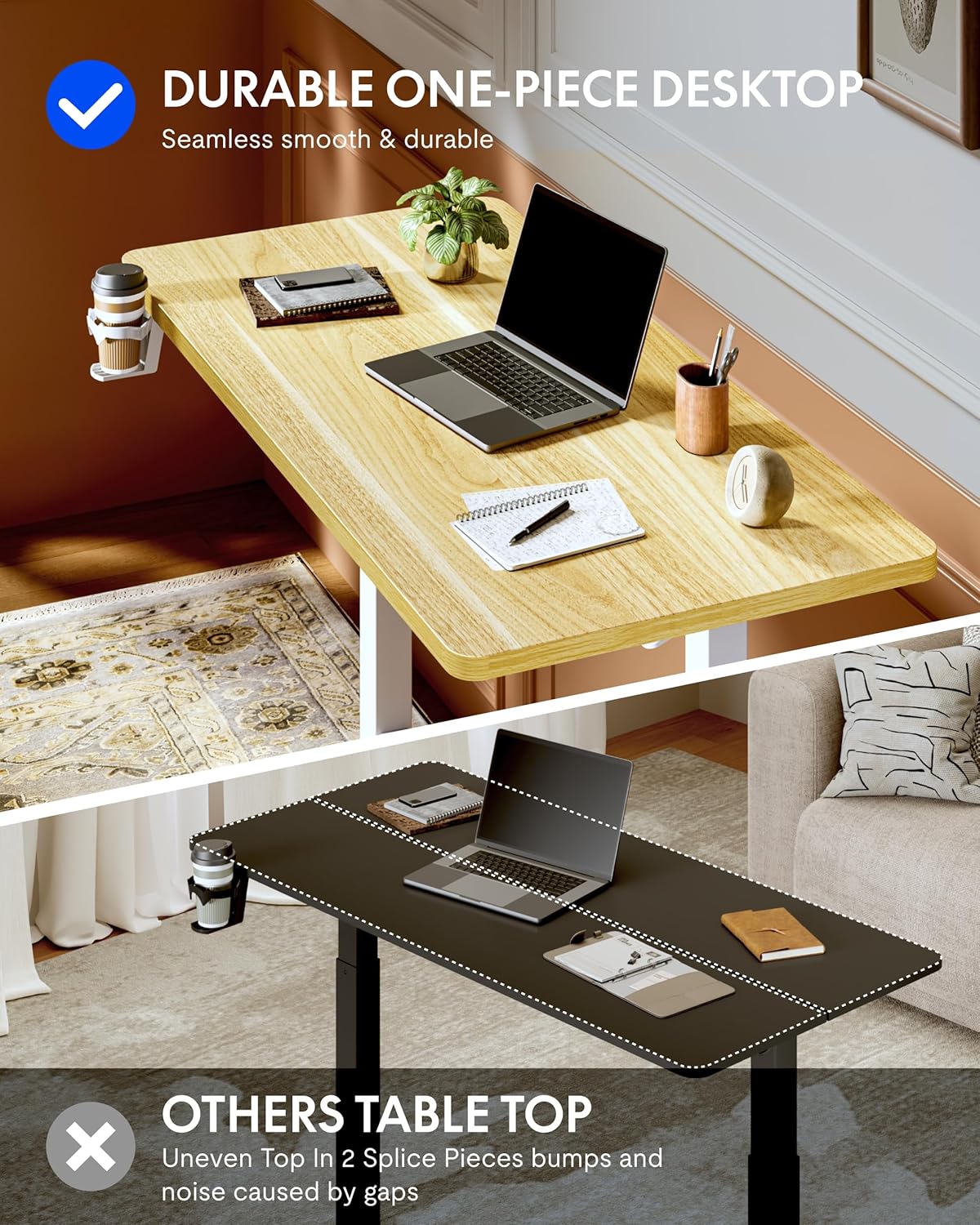 FLEXISPOT H7 Plus Gas Spring Adjustable Standing Desk, Mobile Rolling Sit-Stand Workstation with Wheel, Cordless Stand Up Desk for Small Room & Home Office 40' One-Piece Desktop Maple,height 27.6'–45'