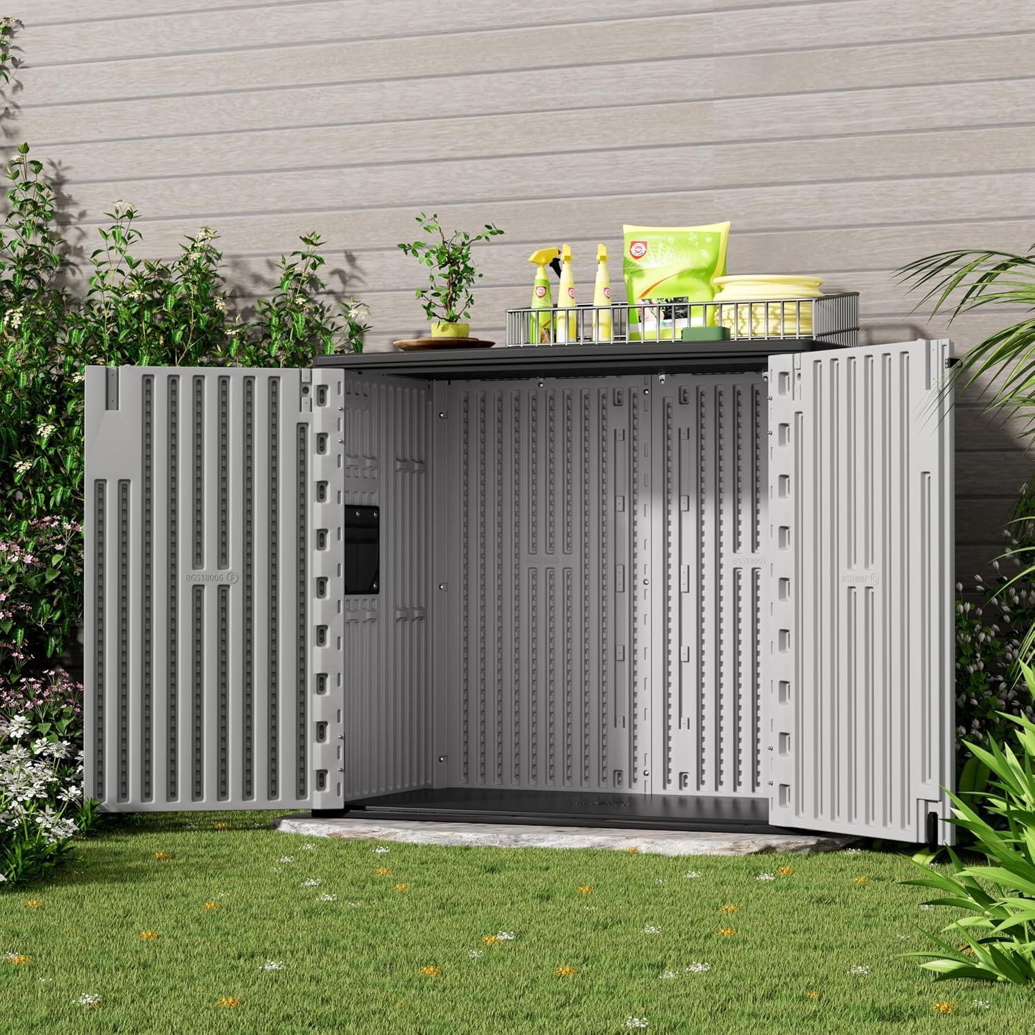 Mrosaa Outdoor Storage Cabinet for Patio & Garden Shed, 37Cu.ft Outdoor Storage Shed Waterproof,Horizontal Outdoor Cabinet for Garage, Pool Storage.