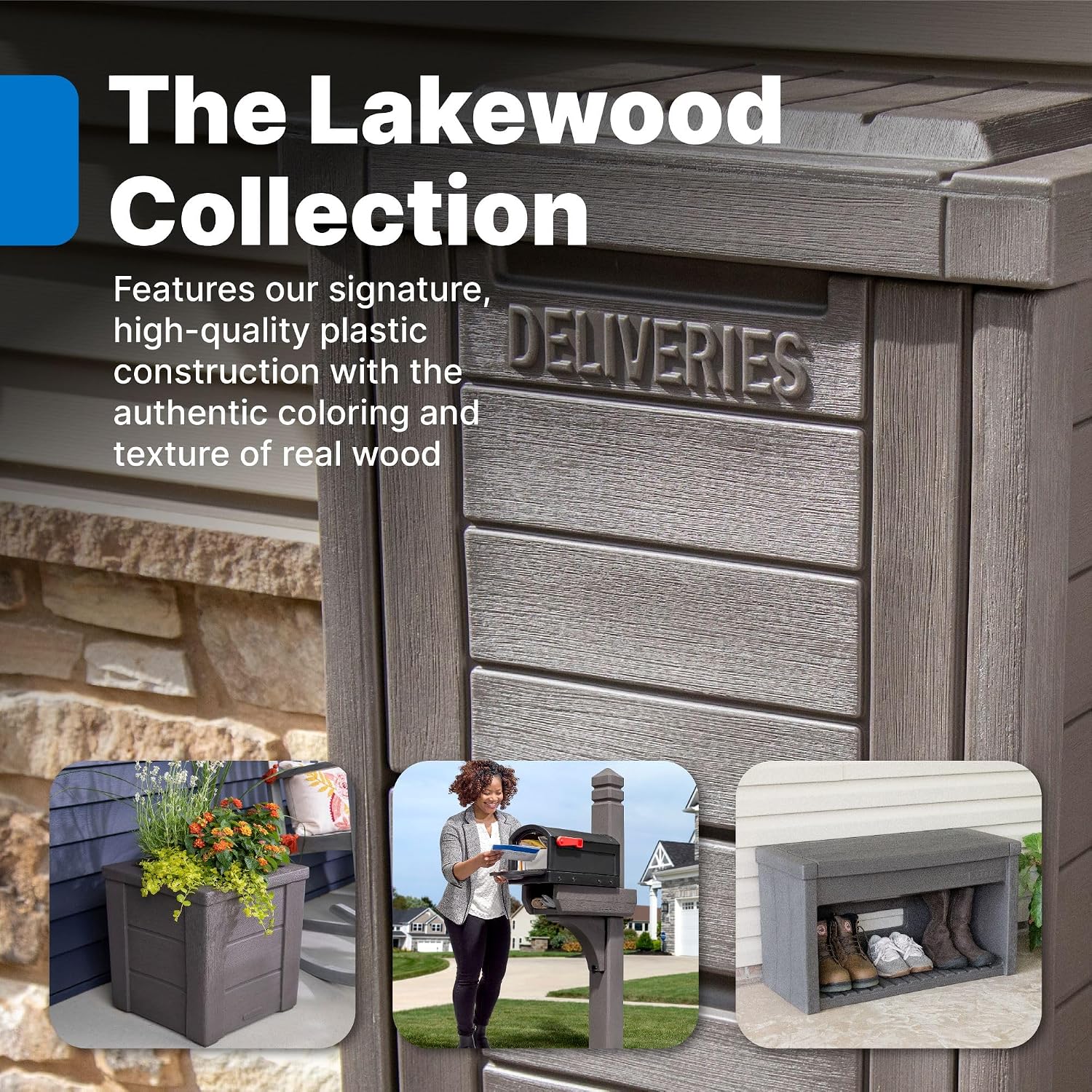 Step2 Lakewood Package Delivery Box, Weather Resistant, Large Outdoor Parcel Storage, Made of Durable Plastic, Easy Install, Lock & Key Access, Dark Cedar
