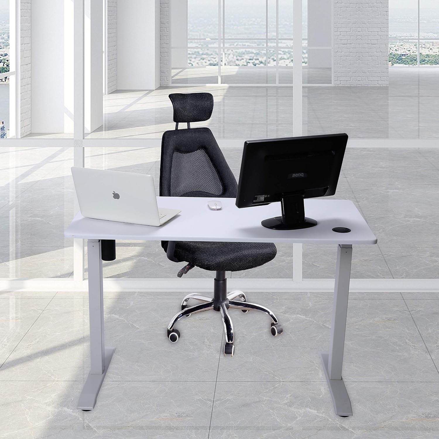 UNICOO Electric Height Adjustable Standing Table, Sit Stand Workstation, Gaming Desk, Motorized Whole-Piece Desk Board 48 * 24 in (KT1001-WW)