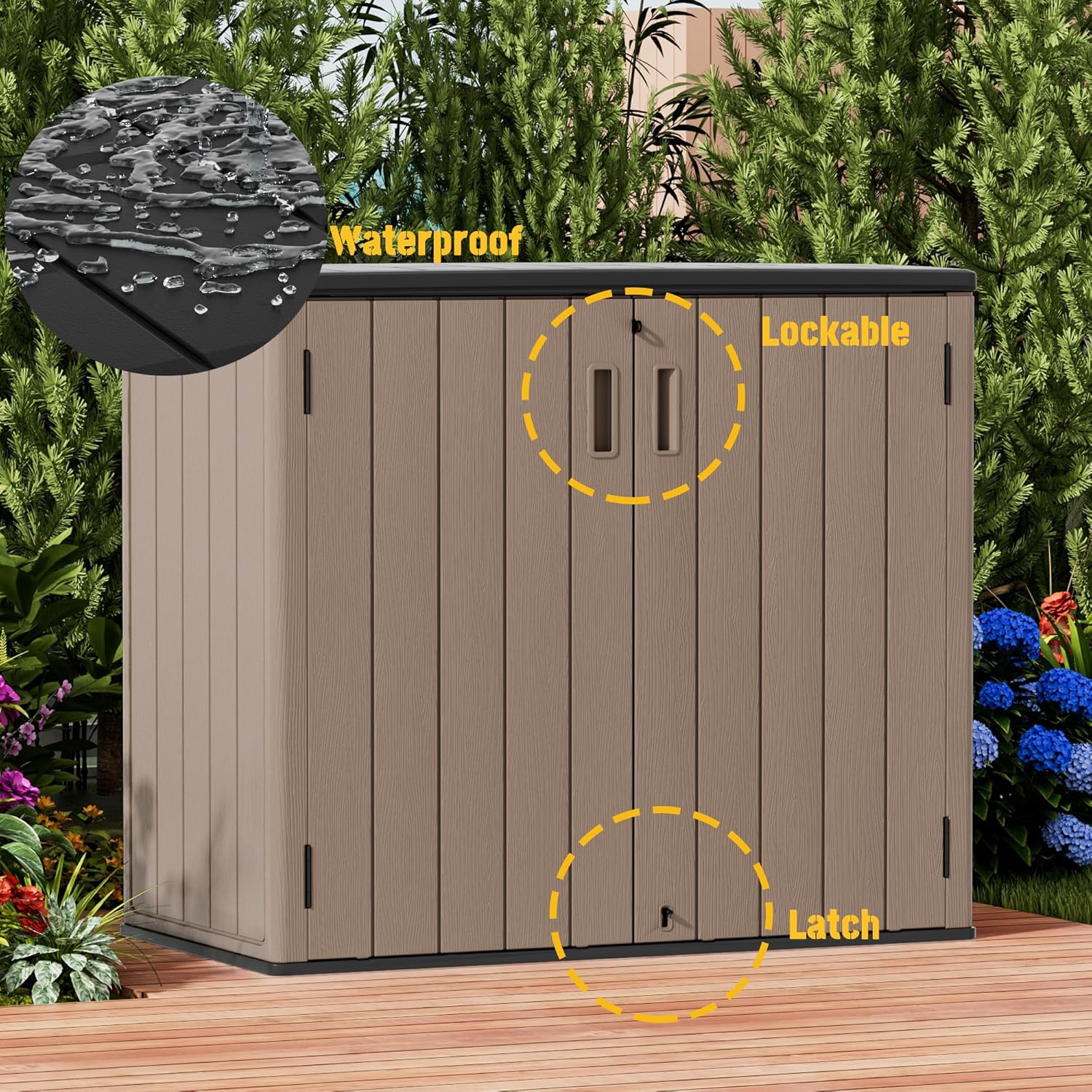 Mrosaa Large Outdoor Storage Box,Resin Shed,Waterproof/Lockable,Outdoor Storage Cabinet for Balcony,Garage,Backyard (37Cu.ft-Light Brown)
