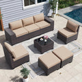 8 PCS Outdoor Patio Furniture Set,Outdoor Sectional Furniture All Weather PE Rattan Wicker Patio Conversation Set with 2 Ottomans and Coffee Table,Sand