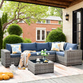 ovios 6 Pieces Patio Furniture Set, Outdoor Wicker Sectional Sofa with Coffee Table Comfy Cushions, Modern Modular Deep Seat Couch Rattan Conversation Set, Denim Blue