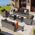 ovios 7 Pieces Patio Furniture Set, Outdoor Wicker Sofa Couch with Swivel Chairs, Rocking Glider Rocker with Comfy Cushions All Weather Rattan Conversation Set, Black