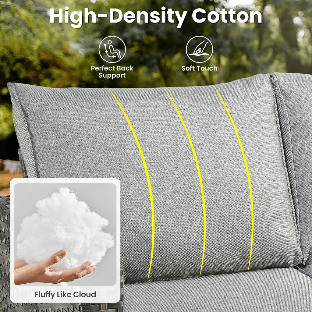 ovios Patio Sofa 3 Pieces Patio Furniture Set Outdoor Wicker Sofa Couch with Ottomans Thick Cushions, All Weather Rattan Conversation Set for Porch Backyard Deck, Dark Grey