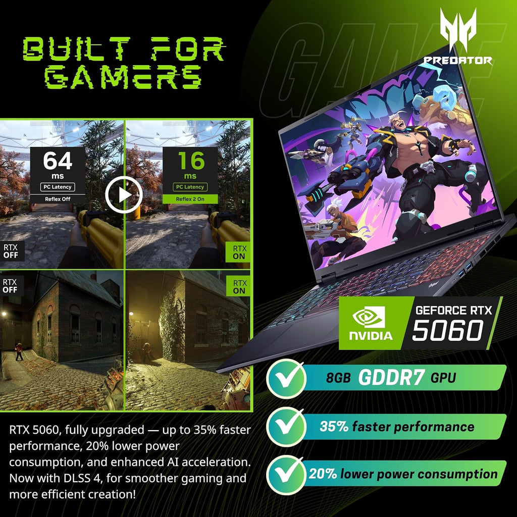 Acer Predator Helios Neo 16S AI Gaming Laptop, 16 240Hz 2.5K OLED, Intel Core Ultra 9 275HX, NVIDIA GeForce RTX 5060, VR Ready, Copilot, Liquid Cooling, Black, Windows 11 Pro(32GB DDR5 RAM | 2TB SSD)