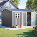 8x10FT Sheds & Outdoor Storage Shed with Bright Window and Lockable Doors, Spacious Metal Garden Shed Heavy-Duty Tool Sheds for Backyard, Patio, Lawn, Gray, Galvanized Steel