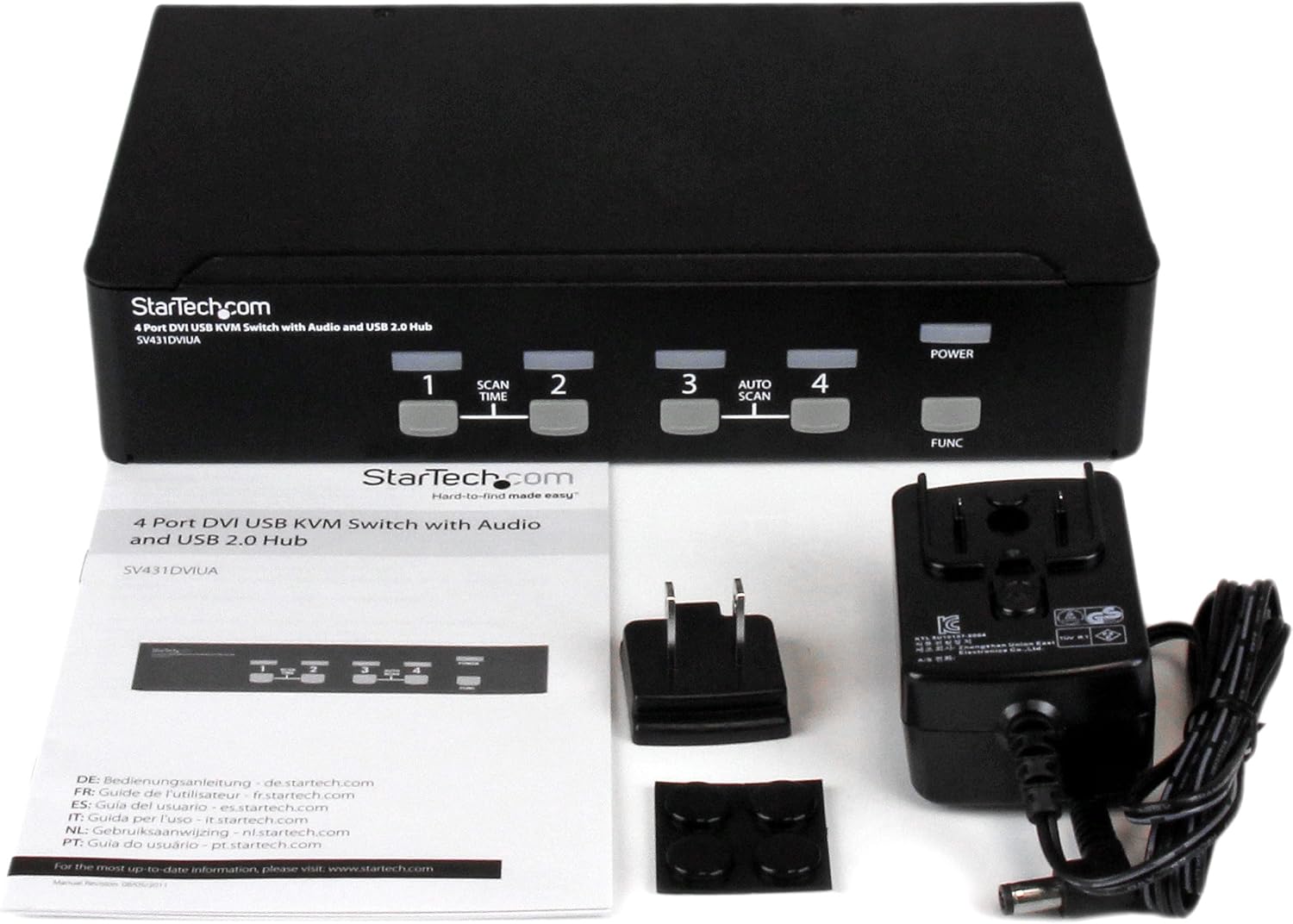 StarTech.com 4-Port KVM Switch for DVI Computers - 1U Rack-Mount KVM Switch with Audio - DVI KVM switch -2 port - 1U , TAA (SV431DVIUA)