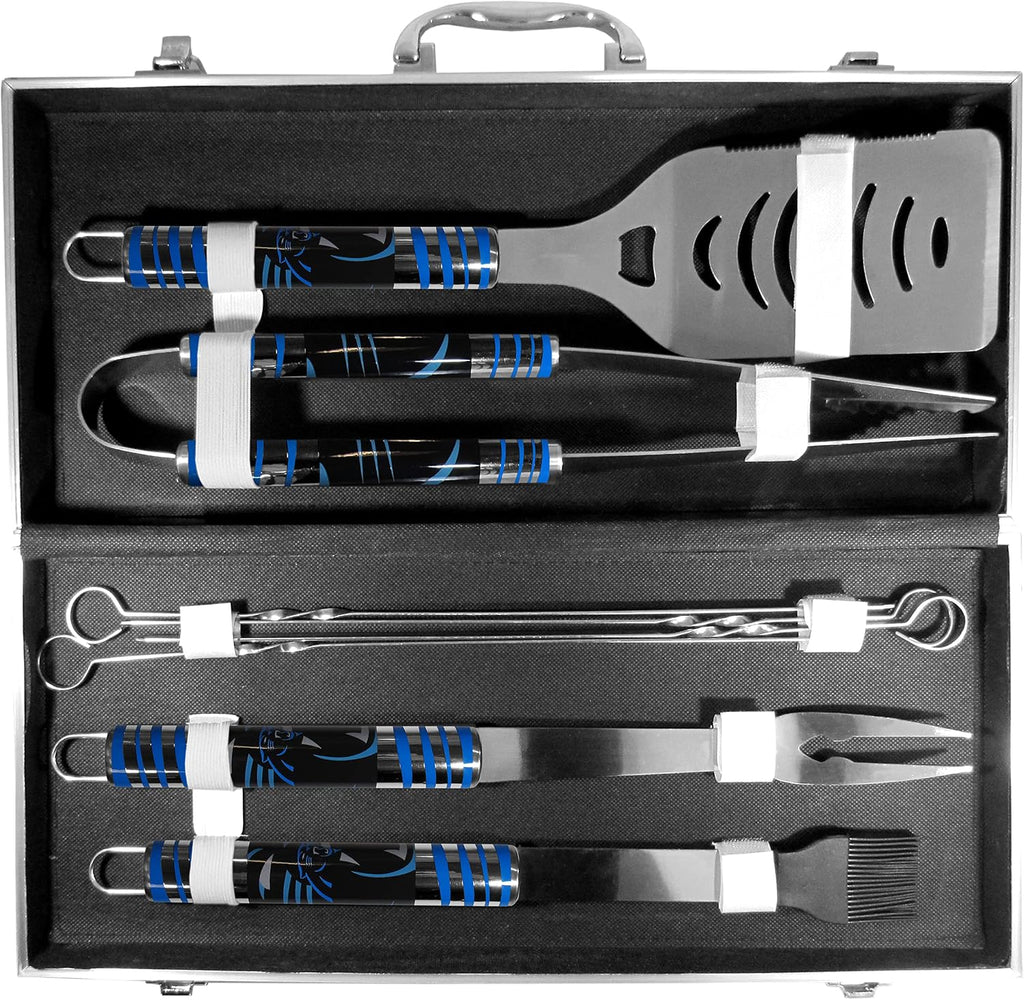 NFL Siskiyou Sports Fan Shop Carolina Panthers Steel Tailgater BBQ Set w/Case 8 piece Gray