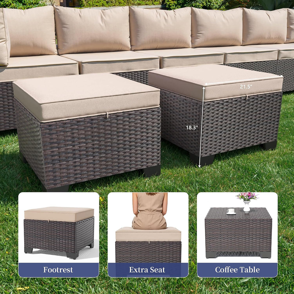 8 PCS Outdoor Patio Furniture Set,Outdoor Sectional Furniture All Weather PE Rattan Wicker Patio Conversation Set with 2 Ottomans and Coffee Table,Sand