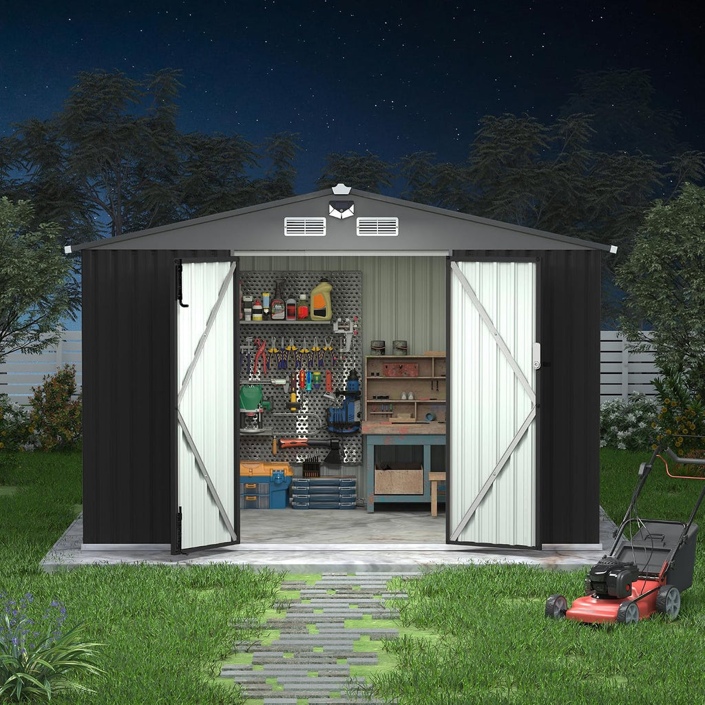 Metal Outdoor Storage Shed Kit, Lockable Door Utility Shed with Air Vent for Backyard Garden Patio Lawn