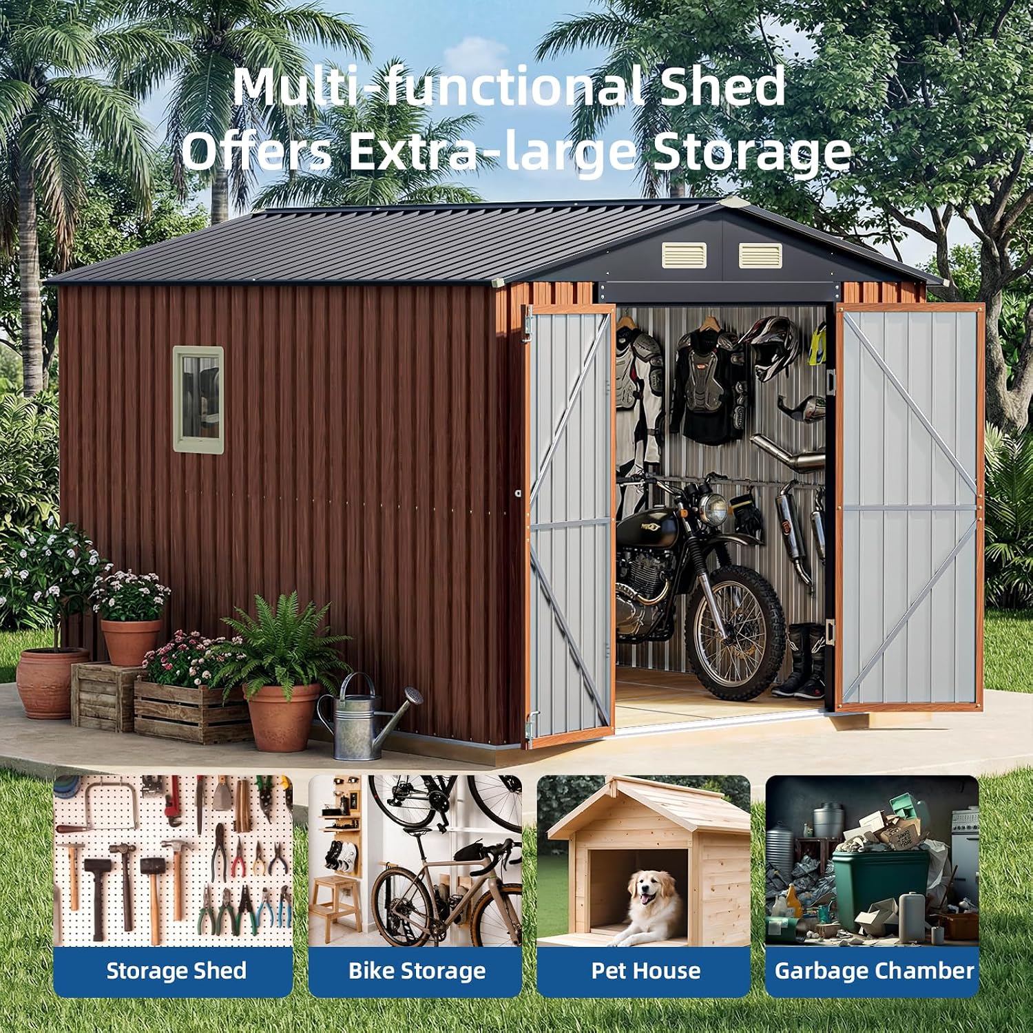 8x10 FT Outdoor Storage Shed, Metal Garden Shed with Updated Frame Structure, Lockable Door and Window, Large Tool Shed for Backyard, Patio, Lawn, Utility & Bike Storage