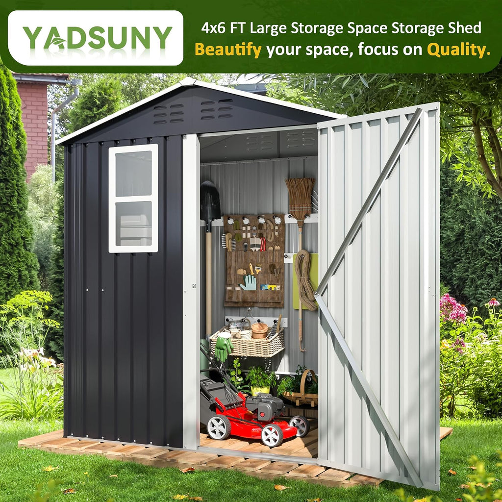 5.9x4 FT Outdoor Storage Shed, Metal Garden Tool Shed with Updated Frame Structure, Lockable Doors and Windows, Ideal for Backyard Garden Patio Lawn, Grey