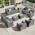 ovios 10 Pieces Patio Furniture Set, Outdoor Wicker Sofa Couch with Swivel Chairs, Rocking Glider Rocker with Comfy Cushions All Weather Rattan Conversation Set, Dark Grey