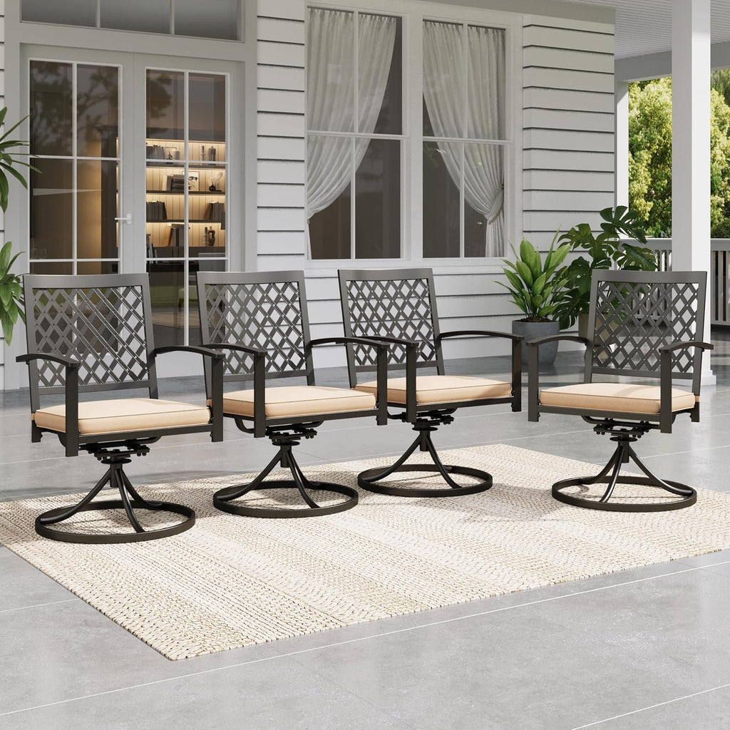 PHI VIALLA Patio Outdoor Swivel Dining Chairs Outdoor Furniture Chairs Set of 4 with Cushion Suports 300lbs for Lawn Garden Backyard Weather Resistant-Black Frame