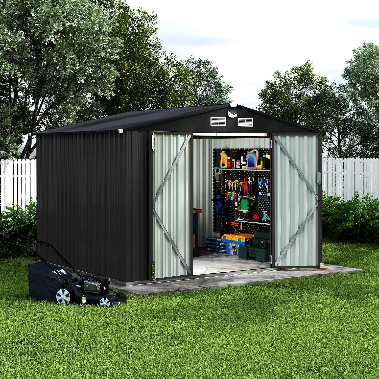 Metal Outdoor Storage Shed Kit, Lockable Door Utility Shed with Air Vent for Backyard Garden Patio Lawn
