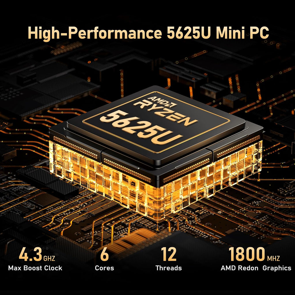 Beelink SER5 PRO Mini PC, AMD Ryzen 5 5625U (6C/12T, Up to 4.3GHz), 16GB DDR4 500GB SSD, Mini Computer Support 2.5G LAN/Triple Display/USB3.2/WiFi6/BT5.4 Home/Office Micro Desktop Computer