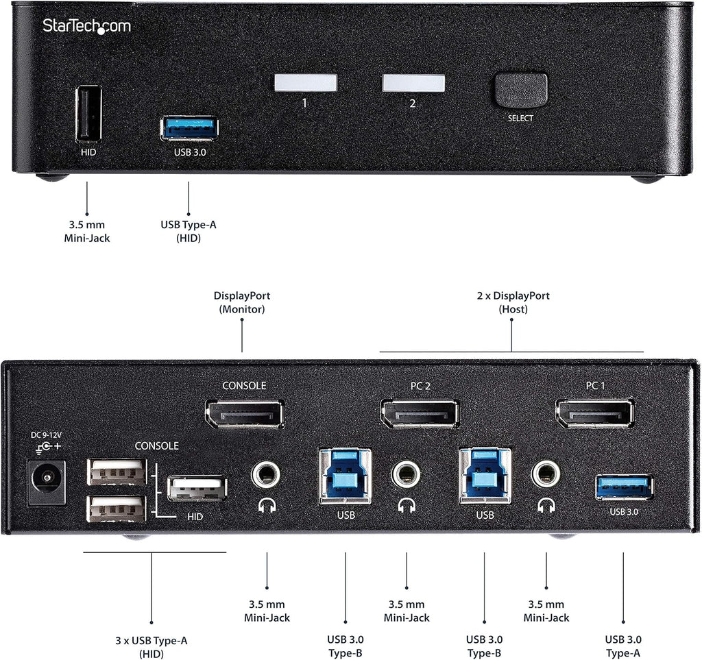 StarTech.com 2 Port DisplayPort KVM Switch - 4K 60Hz - Single Display - Dual Port UHD DP 1.2 USB KVM Switch with Integrated USB 3.0 Hub & Audio-Dell HP Apple Lenovo-TAA Compliant (SV231DPU34K), Black