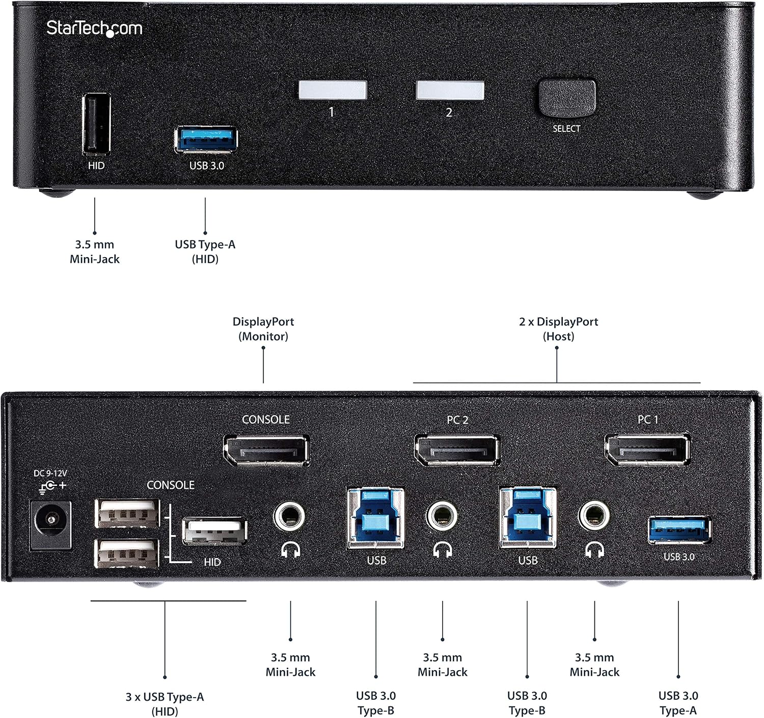 StarTech.com 2 Port DisplayPort KVM Switch - 4K 60Hz - Single Display - Dual Port UHD DP 1.2 USB KVM Switch with Integrated USB 3.0 Hub & Audio-Dell HP Apple Lenovo-TAA Compliant (SV231DPU34K), Black