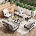 PHI VILLA Outdoor Modern Patio Furniture Set, Upgraded Wicker & Metal Patio Conversation Set with Waterproof Thick Cushions for Porch, Poolside, Yard (5 Pieces,Beige)