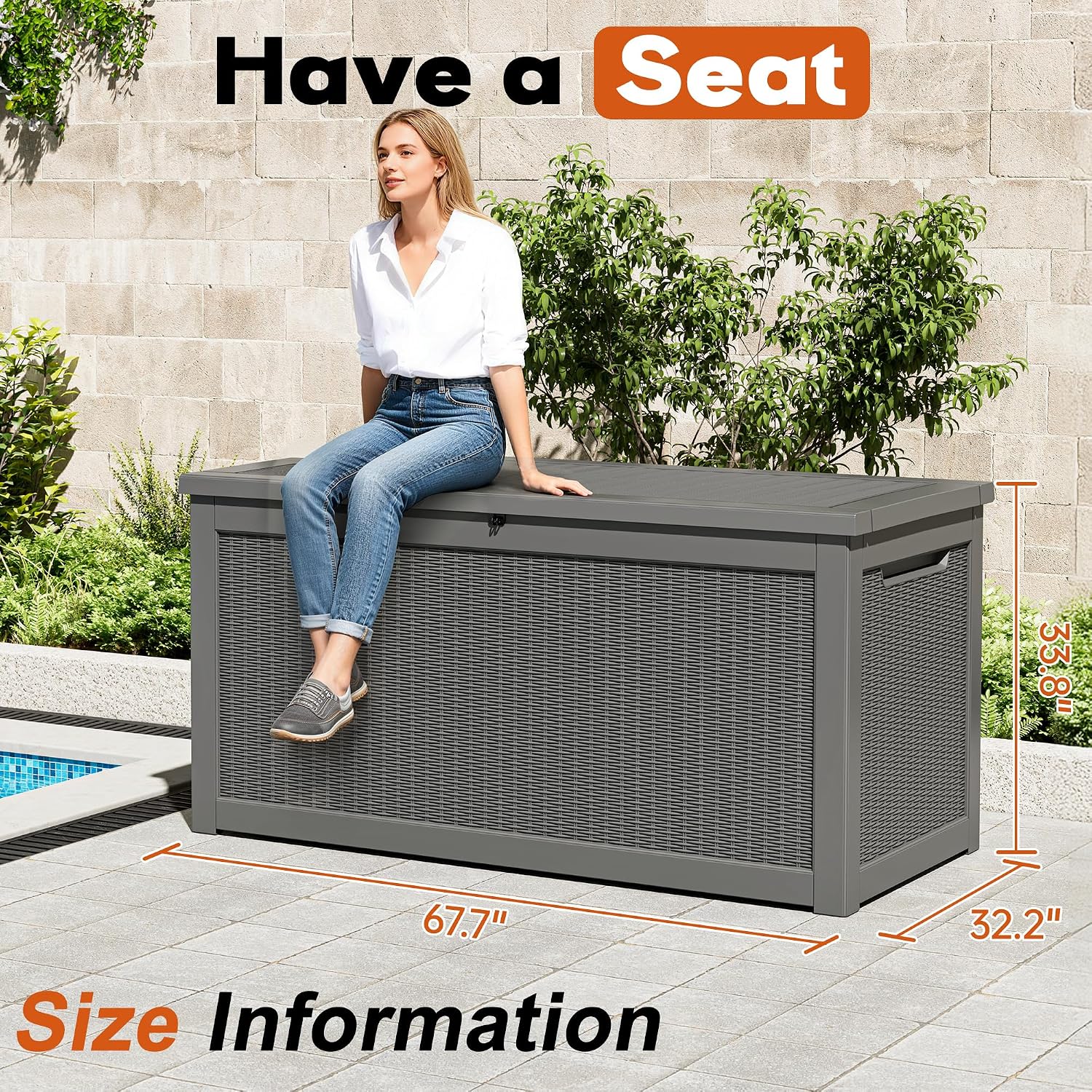Outdoor Storage Box, Resin Deck Boxes Indoor and outdoor, Waterproof Storage Box Lockable Lid Grey,260 Gallon