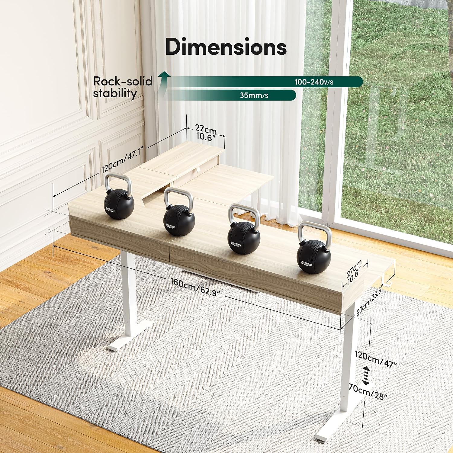 FEZIBO L Shaped Electric Standing Desk, 63 x 48inch Large with Drawers | Reversible Tabletop, 2 Memory Height Settings | Home Office & Gaming Height-Adjustable Table, Light Walnut （2 Packages）