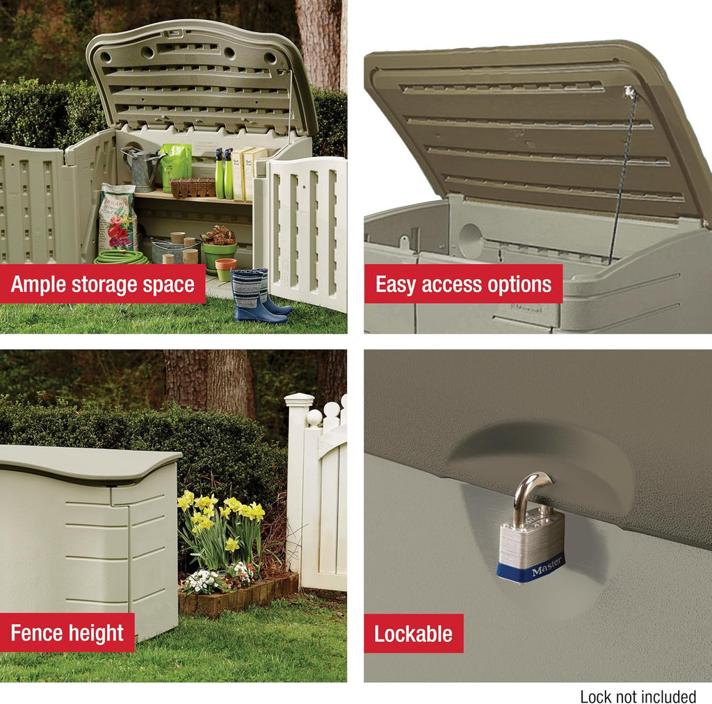 Rubbermaid Small Horizontal Resin Outdoor Storage Shed With Floor (4.5 x 3 Ft) Weather Resistant, Beige/Brown, Organization for Home/Backyard/Pool Chemicals/Toys/Garden Tools/Porch/Patio Cushions