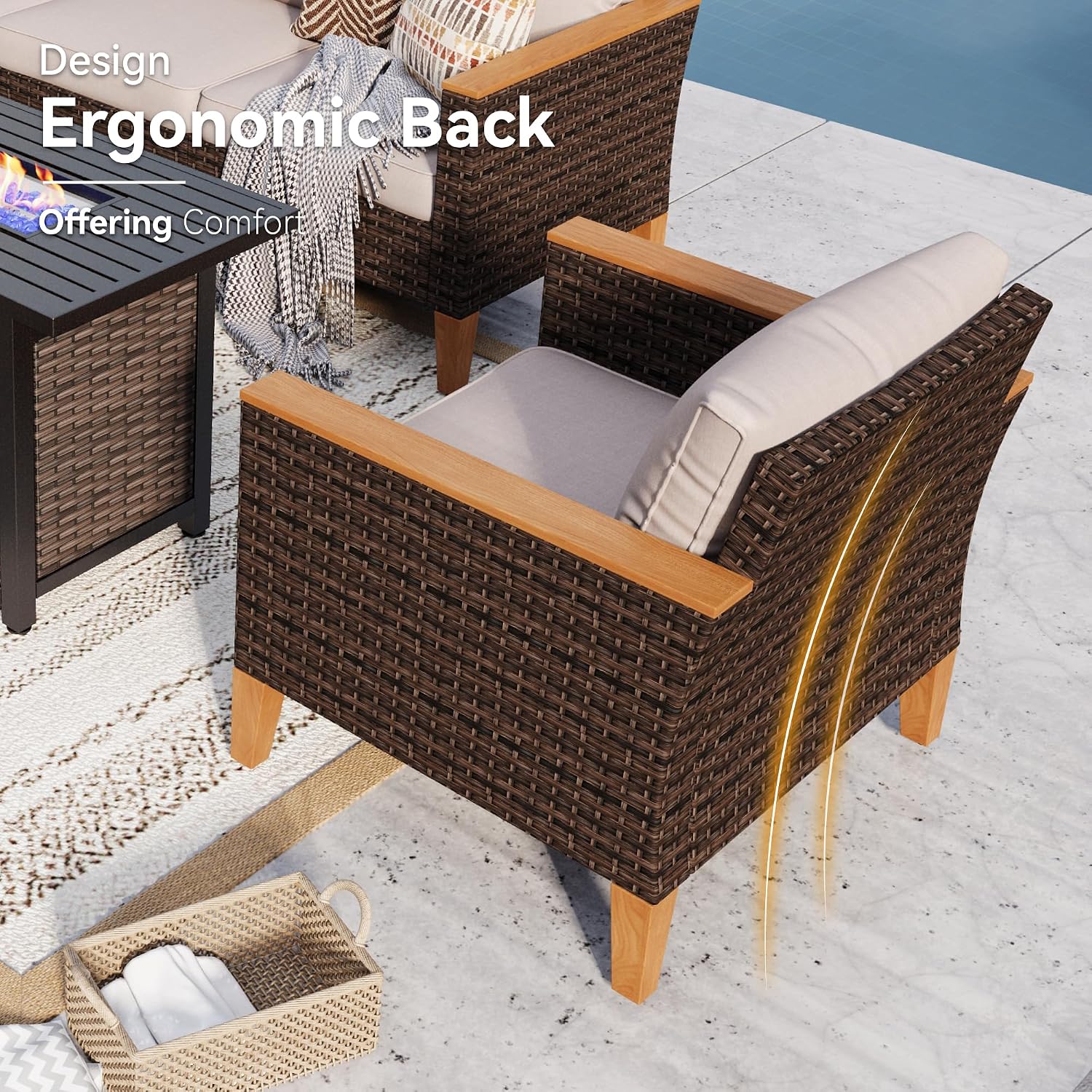 GREEN PARTY 7 Pieces Wicker Patio Furniture Set, All-Weather Outdoor Rattan Patio Sectional Sofa Conversation Set 7 Seats with 4' Thick Cushions for Garden, Backyard, 2 x Ottomans